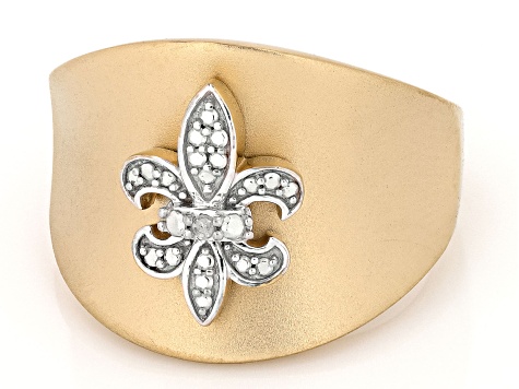 White Diamond Accent 14k Yellow Gold Over Bronze Wide Band Fleur-de-Lis Ring