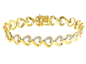 Picture of White Diamond Accent 14k Yellow Gold Over Bronze Heart Tennis Bracelet