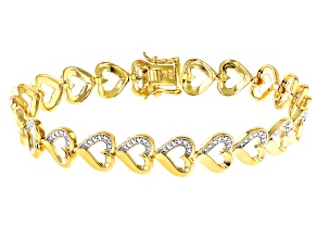 White Diamond Accent 14k Yellow Gold Over Bronze Heart Station Bracelet
