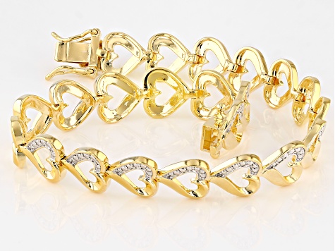 White Diamond Accent 14k Yellow Gold Over Bronze Heart Tennis Bracelet