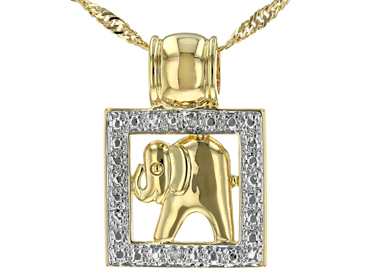 White Diamond Accent 14k Yellow Gold Over Bronze Elephant