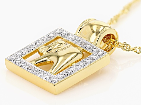 White Diamond Accent 14k Yellow Gold Over Bronze Elephant Pendant With 18" Singapore Chain
