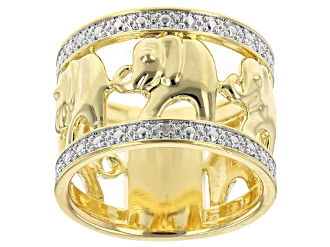 White Diamond Accent 14k Yellow Gold Over Bronze Wide Band Elephant Ring