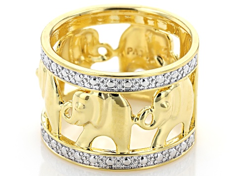 White Diamond Accent 14k Yellow Gold Over Bronze Wide Band Elephant Ring