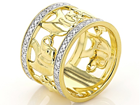 White Diamond Accent 14k Yellow Gold Over Bronze Wide Band Elephant Ring