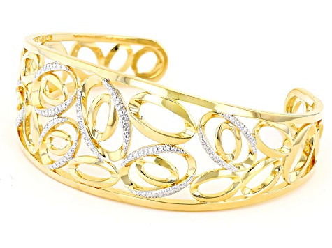 White Diamond Accent 14k Yellow Gold Over Brass Cuff Bracelet