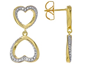 White Diamond Accent 14k Yellow Gold Over Brass Dangle Heart Earrings