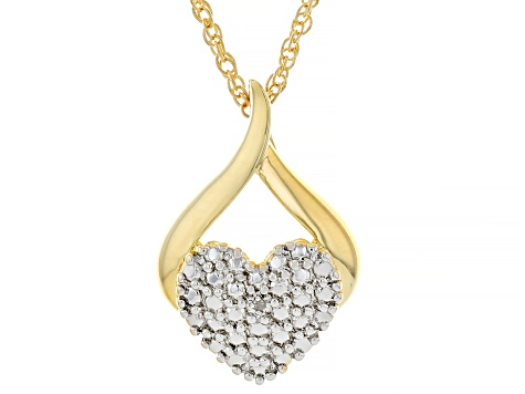White Diamond Accent 14k Yellow Gold Over Brass Heart Slide Pendant With Rope Chain