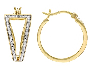 Picture of White Diamond Accent 14k Yellow Gold Over Brass Hoop Earrings