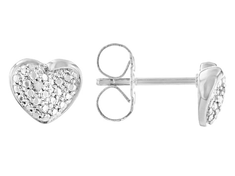White Diamond Accent Rhodium Over Brass Stud And Hoop Set Of 3 Earrings