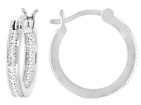 White Diamond Accent Rhodium Over Brass Stud And Hoop Set Of 3 Earrings
