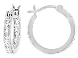White Diamond Accent Rhodium Over Brass Stud And Hoop Set Of 3 Earrings