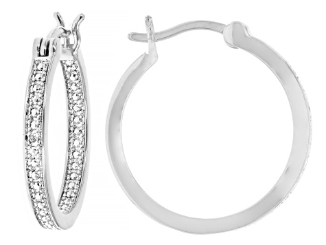 White Diamond Accent Rhodium Over Brass Stud And Hoop Set Of 3 Earrings