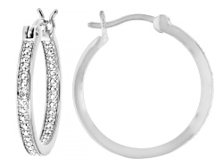 White Diamond Accent Rhodium Over Brass Stud And Hoop Set Of 3 Earrings