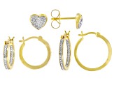 White Diamond Accent 14k Yellow Gold Over Brass Stud And Hoop Set Of 3 Earrings