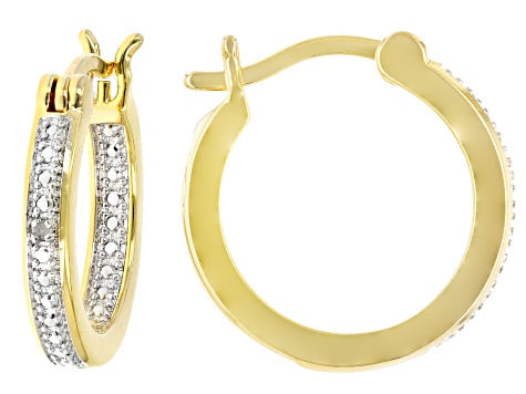 White Diamond Accent 14k Yellow Gold Over Brass Stud And Hoop Set Of 3 Earrings