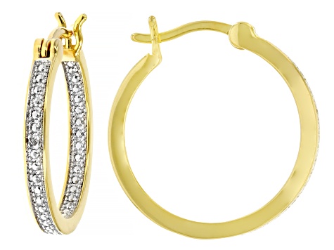 White Diamond Accent 14k Yellow Gold Over Brass Stud And Hoop Set Of 3 Earrings