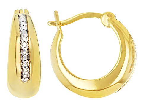 White Diamond Accent Rhodium & 14k Yellow Gold Over Brass Set Of 2 Hoop Earrings