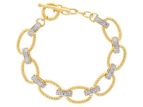 White Diamond Accent Rhodium And 14k Yellow Gold Over Brass Station Bracelet