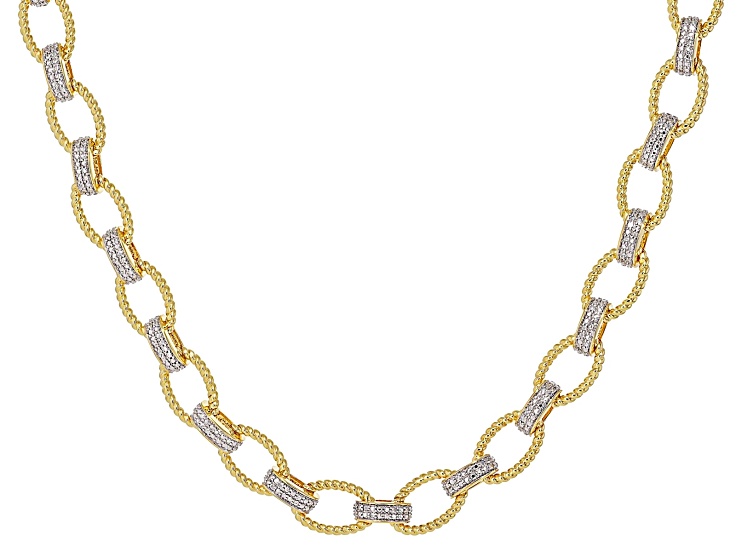 White Diamond Accent Rhodium And 14k Yellow Gold Over Brass Station Necklace
