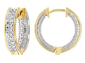 White Diamond Accent 14k Yellow Gold Over Brass Hoop Earrings