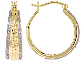 White Diamond Accent 14k Yellow Gold Over Brass Hammered Hoop Earrings