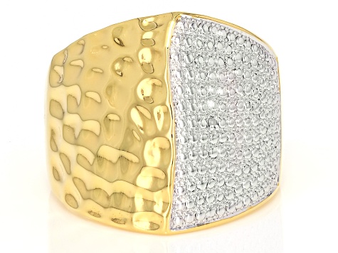 White Diamond Accent 14k Yellow Gold Over Brass Hammered Wide Band Ring