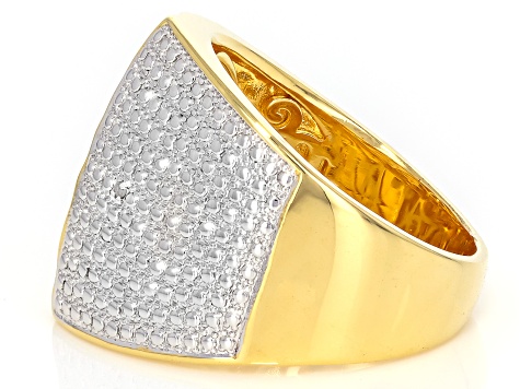 White Diamond Accent 14k Yellow Gold Over Brass Hammered Wide Band Ring