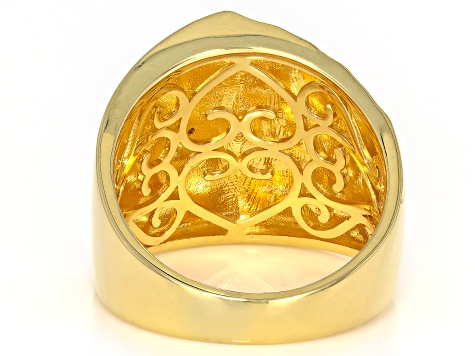 White Diamond Accent 14k Yellow Gold Over Brass Hammered Wide Band Ring