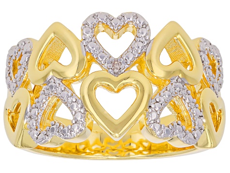 White Diamond Accent 14k Yellow Gold Over Brass Open Design Heart Band Ring