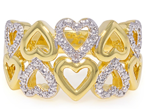 White Diamond Accent 14k Yellow Gold Over Brass Open Design Heart Band Ring