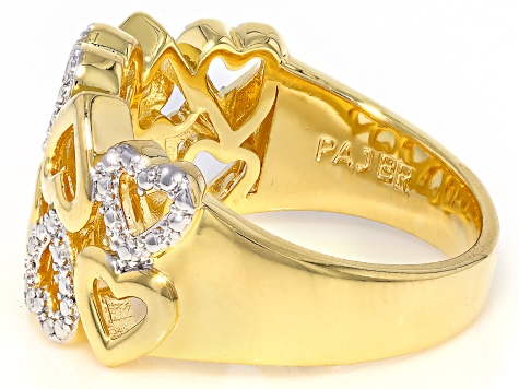 White Diamond Accent 14k Yellow Gold Over Brass Open Design Heart Band Ring