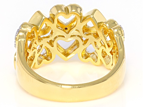 White Diamond Accent 14k Yellow Gold Over Brass Open Design Heart Band Ring