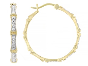 White Diamond Accent 14k Yellow Gold Over Brass Bamboo Hoop Earrings