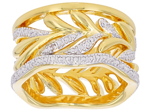 White Diamond Accent 14k Yellow Gold Over Brass Open Design Leaf Band Ring