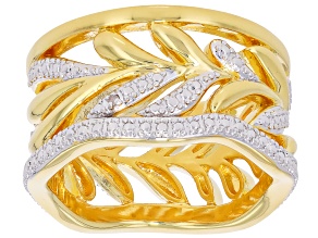 White Diamond Accent 14k Yellow Gold Over Brass Open Design Leaf Band Ring