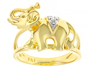 White Diamond Accent 14k Yellow Gold Over Brass Elephant Ring