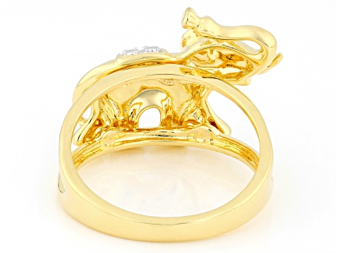 White Diamond Accent 14k Yellow Gold Over Brass Elephant Ring