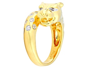 White Diamond Accent 14k Yellow Gold Over Brass Cheetah Ring