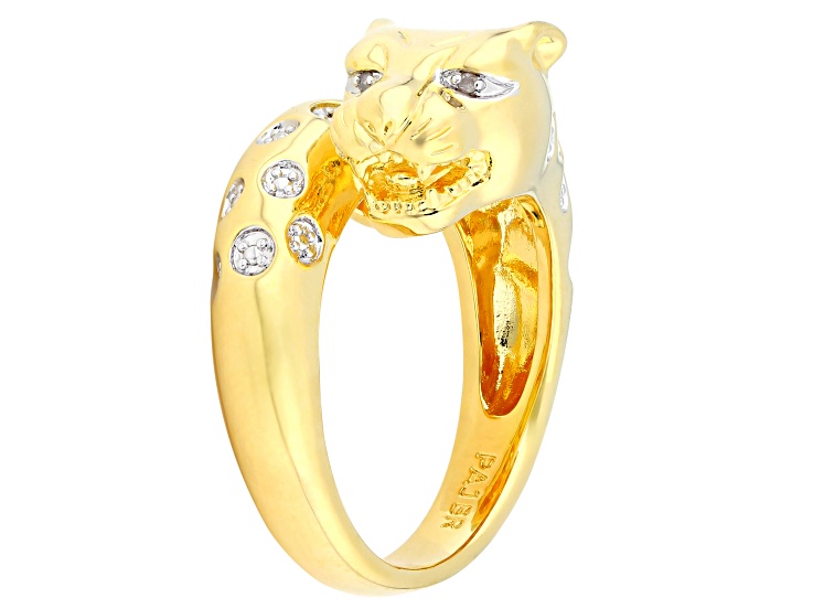 White Diamond Accent 14k Yellow Gold Over Brass Cheetah Ring