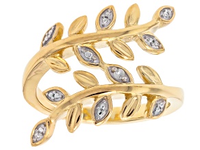 White Diamond Accent 14k Yellow Gold Over Brass Bypass Leaf Ring