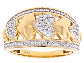 White Diamond Accent 14k Yellow Gold Over Brass Heart Band Ring