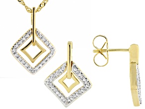 White Diamond Accent 14k Yellow Gold Over Brass Dangle Pendant And Earring Box Set