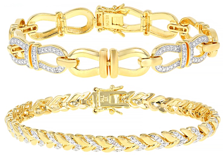 White Diamond Accent 14k Yellow Gold Over Brass Box Set of 2 Tennis Bracelets
