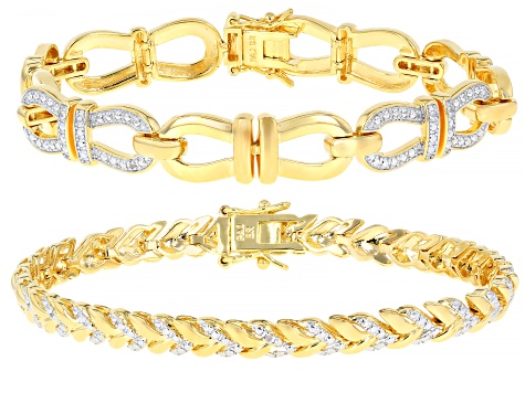 White Diamond Accent 14k Yellow Gold Over Brass Box Set of 2 Tennis Bracelets