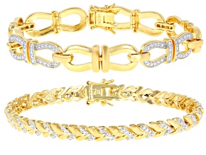 White Diamond Accent 14k Yellow Gold Over Brass Box Set of 2 Tennis Bracelets