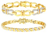 White Diamond Accent 14k Yellow Gold Over Brass Box Set of 2 Tennis Bracelets