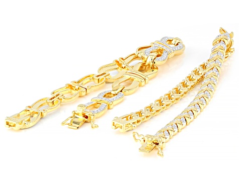 White Diamond Accent 14k Yellow Gold Over Brass Box Set of 2 Tennis Bracelets