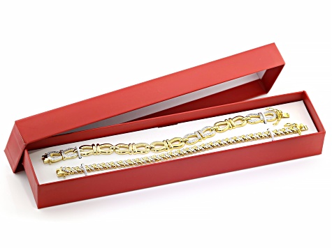White Diamond Accent 14k Yellow Gold Over Brass Box Set of 2 Tennis Bracelets