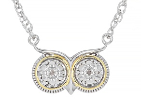 White Diamond Accent Rhodium & 14k Yellow Gold Over Brass Owl Necklace